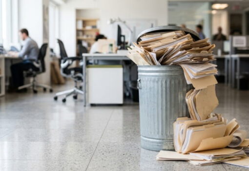 Papierakten im Müll in einem Büro